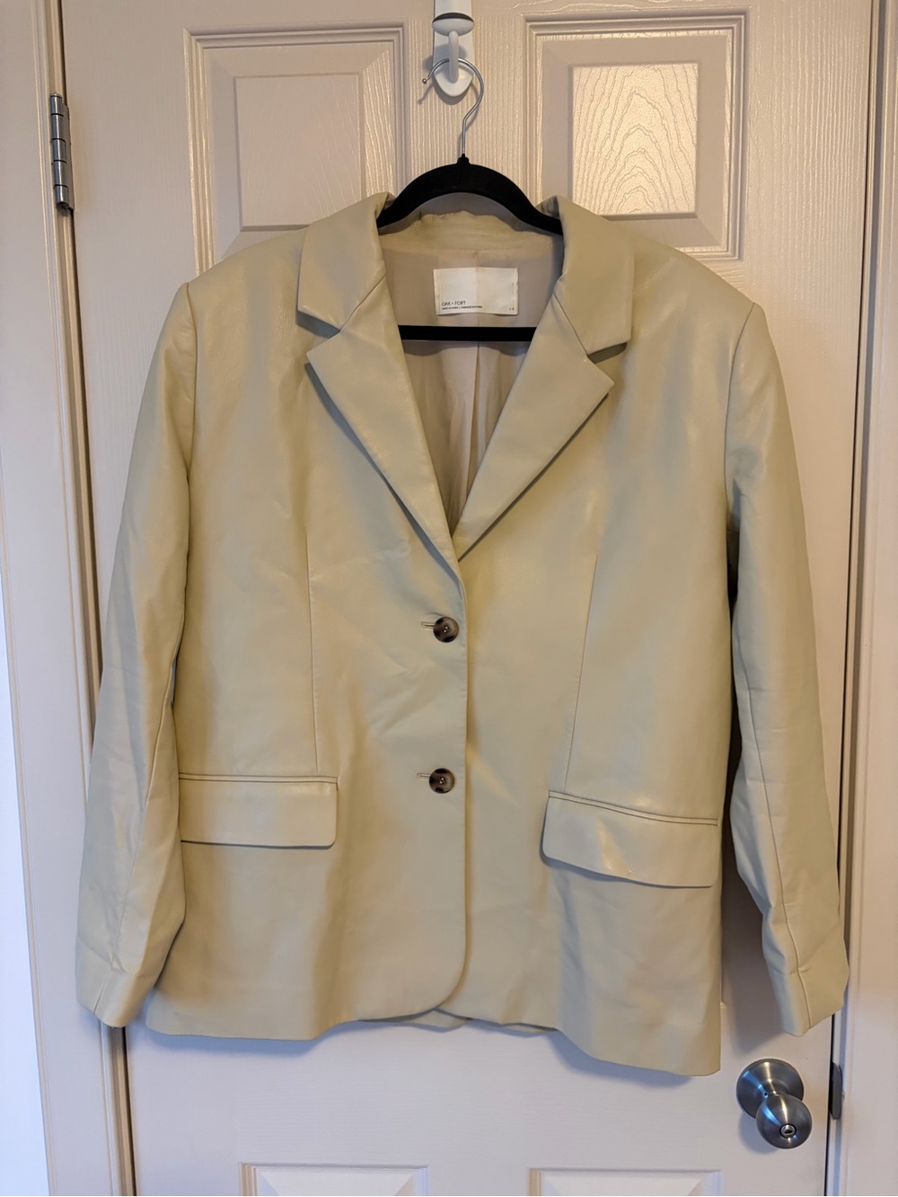 🐞 OAK + FORT - Large Cream Pleather Blazer - Flaw